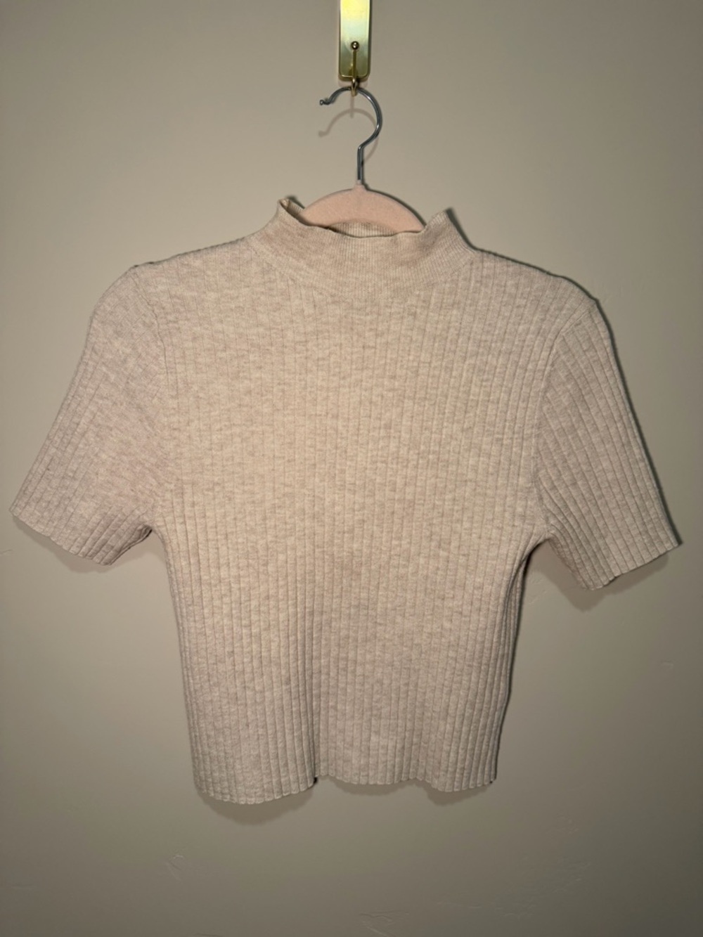 a new day Cream Ribbed Mock Neck Short Sleeve Top